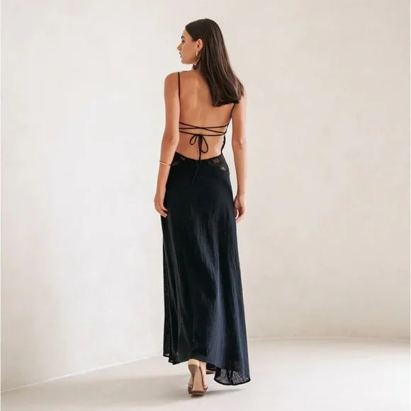 SABO Womens Harlie Maxi Dress Strappy Lace Cut Out Open Back Sleeveless Large - Picture 2 of 7